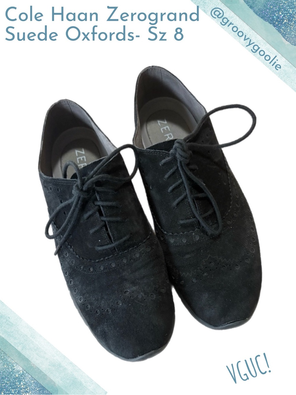 Cole Haan Black Suede Zerogrand Wingtip Oxford Flats - 8